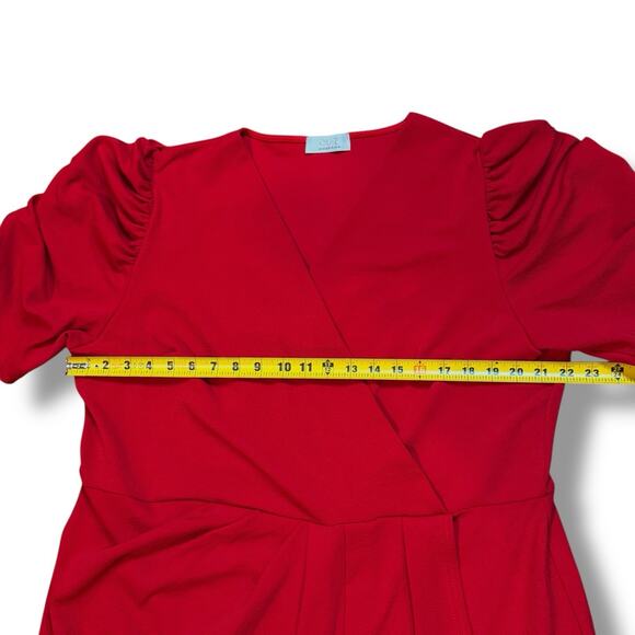 QUIZ Womens Plus Size Wrap Pleated Ruched Sleeve Red Midi Dress Size US 18 Party - Picture 6 of 12